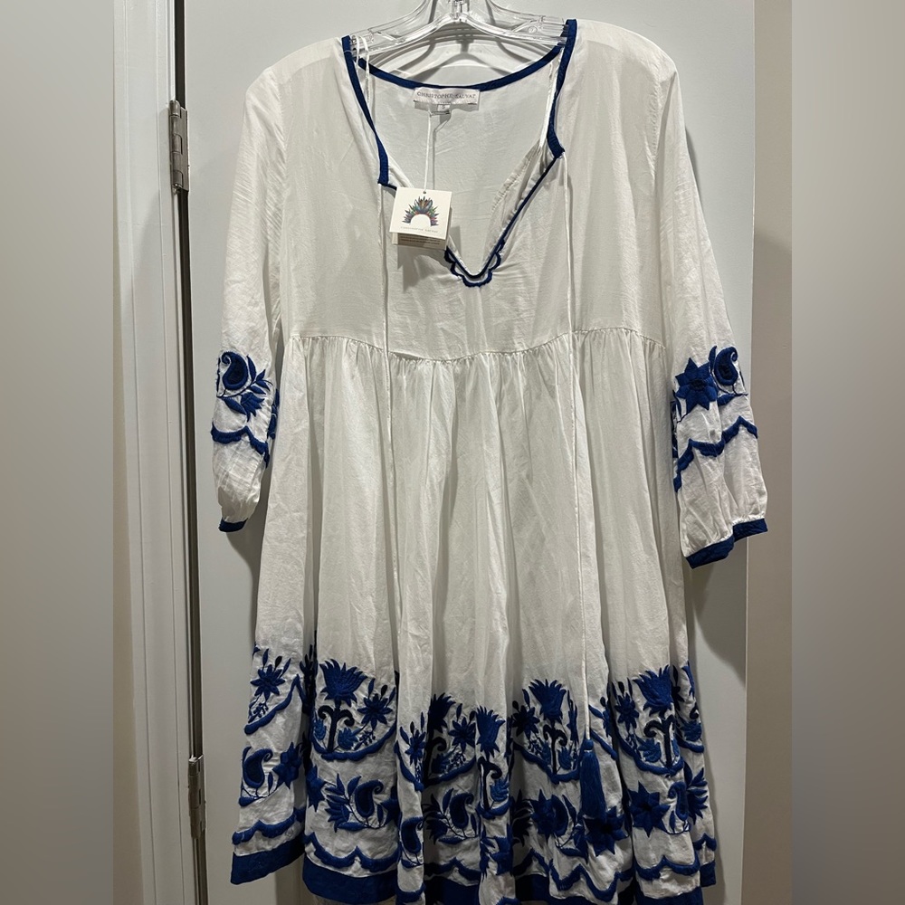 White and blue flowy dress